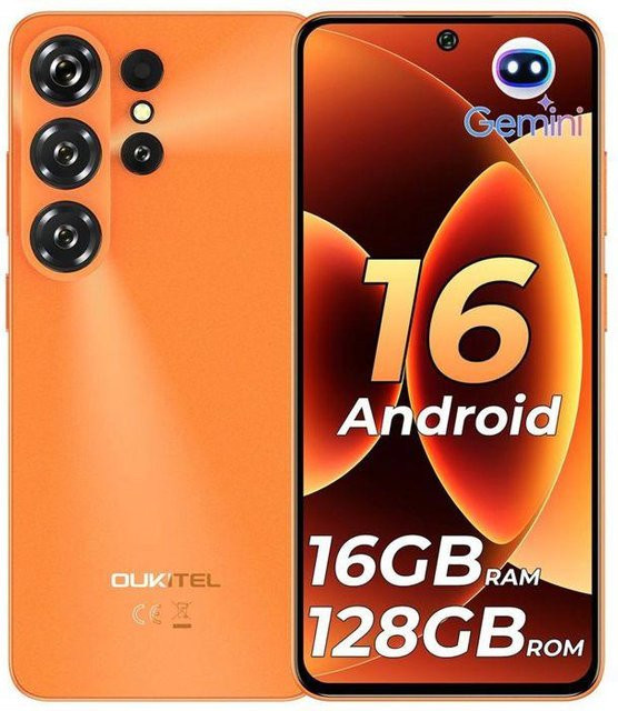 OUKITEL C26 Smartphone Orange mit 128 GB Speicher, 6,63 Zoll Display, Android 16, 5150 mAh Akku, Dual-SIM, Fingerabdrucksensor, Face ID und GPS - Bild 1