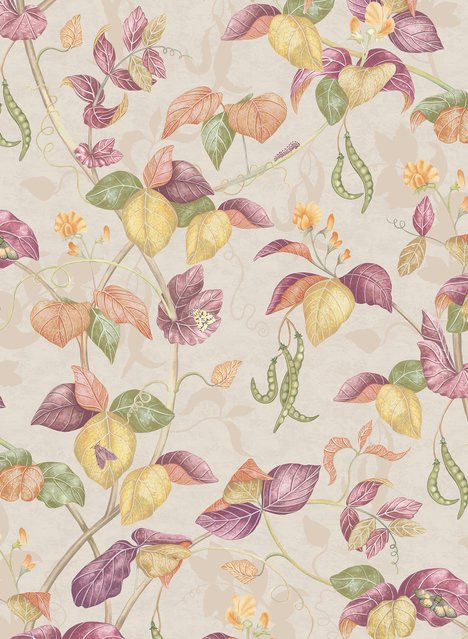 Osborne & Little Tapete Cupani Linen mit floralem Design in Rose, Violett und Orange aus Vlies - Bild 1