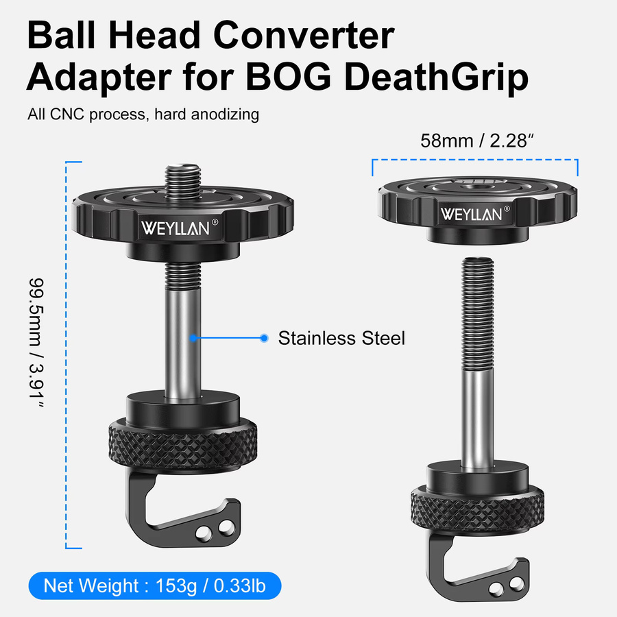 WEYLLAN BA5/BQ80 Stativadapter Arca Plate COMBO für BOG DeathGrip mit 3/8 Zoll Konverter und Schwerkrafthaken sowie rutschfester Schnellwechselplatte - Bild 5