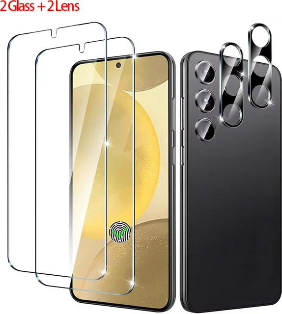 2er-Pack Displayschutzglas mit Fingerabdruck-Scan für Samsung Galaxy S25 S24 S23 S22 S21 Serie und S25 Ultra Kameraschutz in Transparent - Bild 1