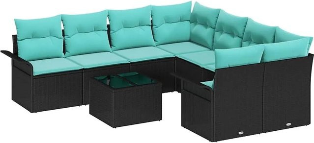 vidaXL Gartensofa-Set in L-Form aus Poly-Rattan und Stahl, Schwarz, inklusive 9 Kissen - Bild 1
