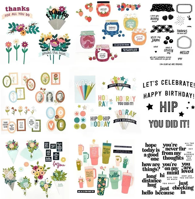 Burst of Blooms/Hugs/Cheer Stempel und Stanzformen Set mit Beeren und Marmeladenbechern in Mehrfarbig für Scrapbooking und Kartenherstellung - Bild 1