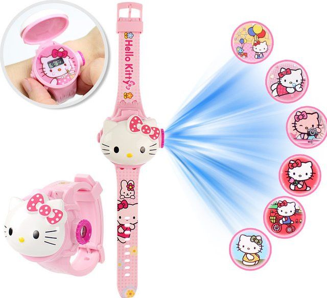 Sanrio Kinder Digitaluhr mit Projektion in Pink für Mädchen mit Hello Kitty My Melody und Kuromi Motiven - Bild 1