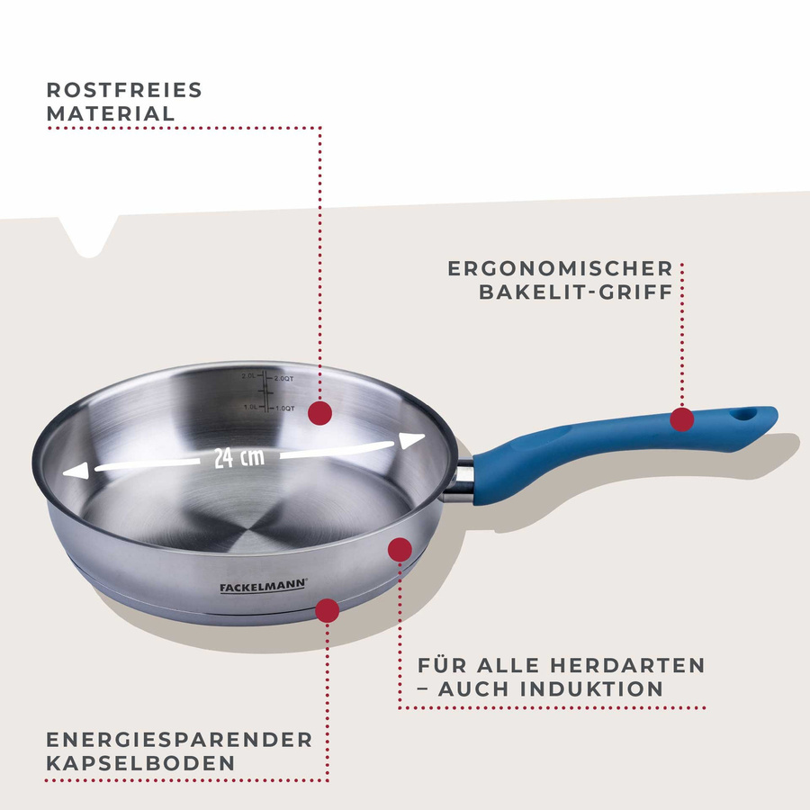 Fackelmann Essential Bratpfanne aus Edelstahl in Blau, Durchmesser: 24 cm - Bild 2