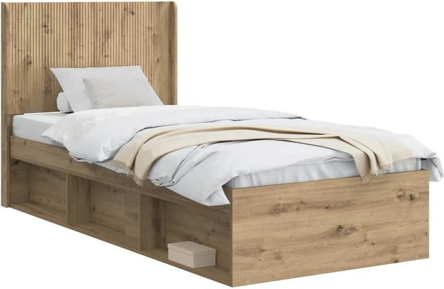 vidaXL Bettgestell mit Kopfteil und Stauraum in Artisan-Eiche, Braun, B/T/H: 140 x 200 x 105 cm - Bild 1
