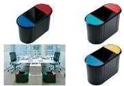 helit Papierkorb Trio-System oval aus Kunststoff, Schwarz/Rot/Grün mit umlaufendem Griffrand, Volumen: 20 Liter - Bild 1