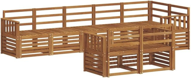 vidaXL Sofagarnitur aus Massivholz Akazie in Natur Braun, 8-teiliges L-Shape Ecksofa Set mit Latten-Design - Bild 1