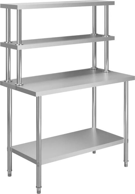 DELUKE Edelstahl Arbeitstisch SASO mit Aufsatzboard und Ablage, Farbe: Silber, B/T/H: 120 x 60 x 150 cm - Bild 1