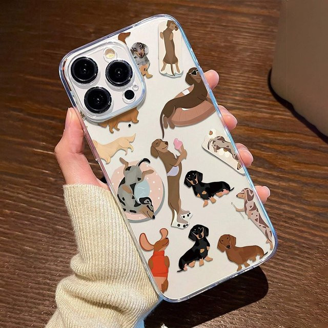 Transparente TPU-Handyhülle mit Dackel-Muster für iPhone 17 Air Pro Max, 16, 15, 14, 13, 12, 11 und weitere Modelle - Bild 1