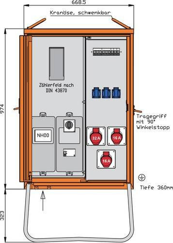 Walther Werke WAV0100R1 Anschlussschrank, Verteilerbox IP44, Orange, 3-Phasen - Bild 1