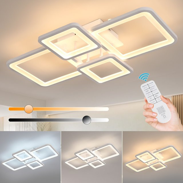 Riserva Weiße LED-Deckenleuchte mit Fernbedienung, 54 W dimmbare Deckenlampe aus Aluminium für Wohnzimmer und Küche - Bild 1