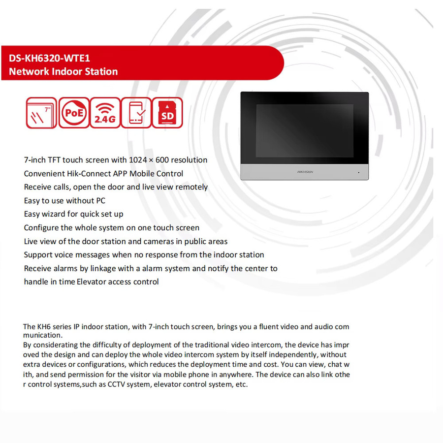 Hikvision IP-Video-Gegensprechanlage-Set DS-KIS603-P mit DS-KV6113-WPE1 und DS-KH6320-WTE1 für Haus und Villa - Bild 3
