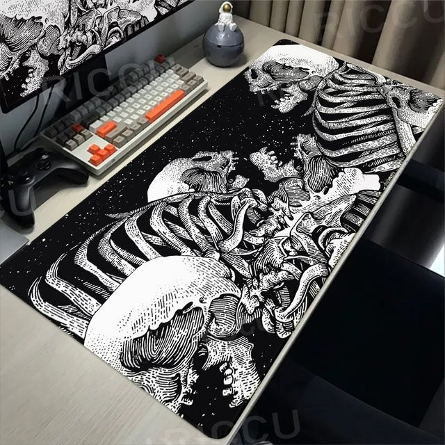 Riccu Gaming Mauspad XXL mit Totenkopf Design in Schwarz Weiß, Anti-Rutsch Mousepad für Schreibtisch und Laptop - Bild 1