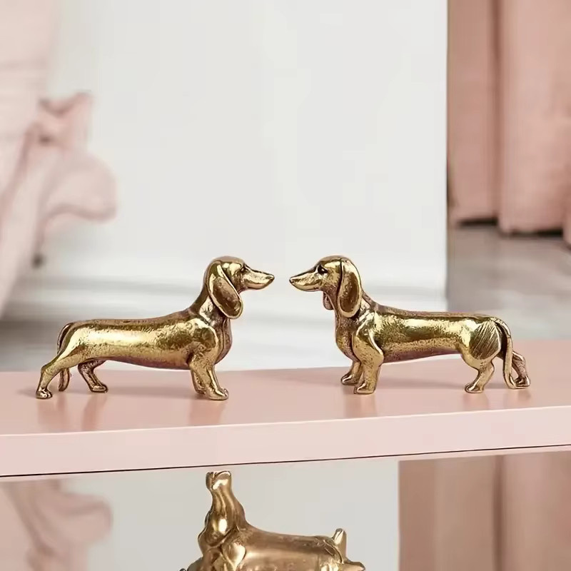 Dekorative Dackel-Statuen aus Messing in Gold für deine Heim- und Arbeitszimmerdekoration - Bild 4