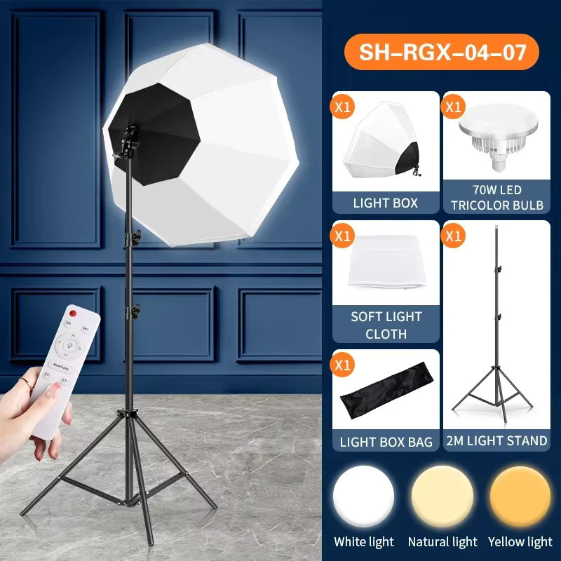 SH Softbox-Set mit 2m Stativ und Foto-LED-Licht für dein Fotostudio, 70 cm Durchmesser, Weiß - Bild 4