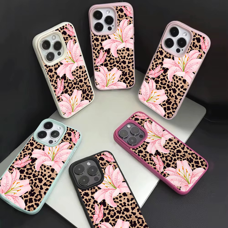 Handyhülle mit Leopardenmuster und Lilien-Blumen im Y2K-Stil für Apple iPhone 11 bis iPhone 17 Pro Max in Rosa und Weiß - Bild 6