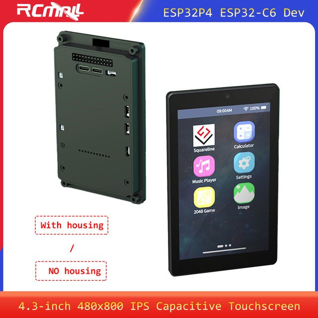 DIYmall ESP32P4 ESP32-C6 Entwicklungsboard mit 4,3 Zoll IPS kapazitivem Touchscreen, 480x800 Pixel, WIFI und Bluetooth, Schwarz - Bild 1