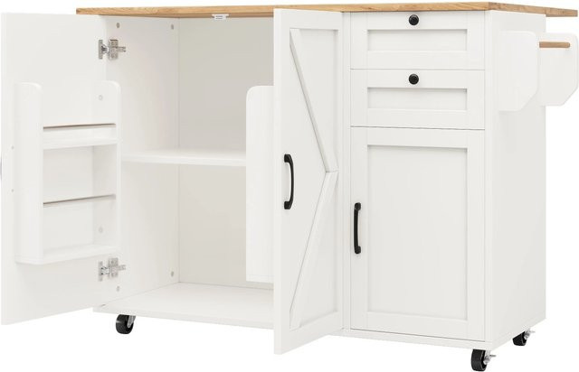 okwish Kücheninsel mit Snackregal und Stauraum als Esstisch, Weiß, B/T/H: 120 x 71 x 92 cm - Bild 1