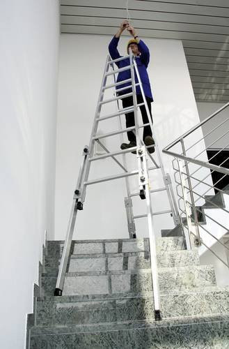 Günzburger Steigtechnik MUNK 33514 Aluminium Stufen-Doppelleiter mit 4 ausziehbaren Holmen in Silber mit maximaler Arbeitshöhe 4,2 m - Bild 1