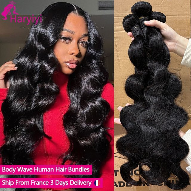 FIUMER Body Wave Echthaar-Bündel, Brasilianisches Rohhaar, Naturschwarz - Bild 1