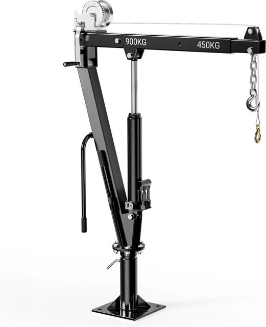 Wiltec Pickup Ladekran mit Seilwinde, 360 Grad drehbar, Bodenmontage, Schwarz, Tragkraft 900 kg, Reichweite bis 1800 mm - Bild 1