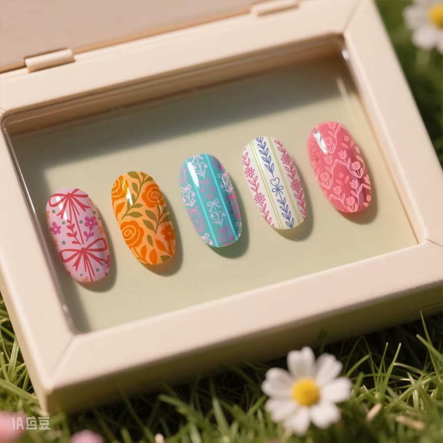 3er Set Edelstahl Nagelplatten mit Blumen- und Pflanzenmotiven für DIY Nail Art in Silber - Bild 2