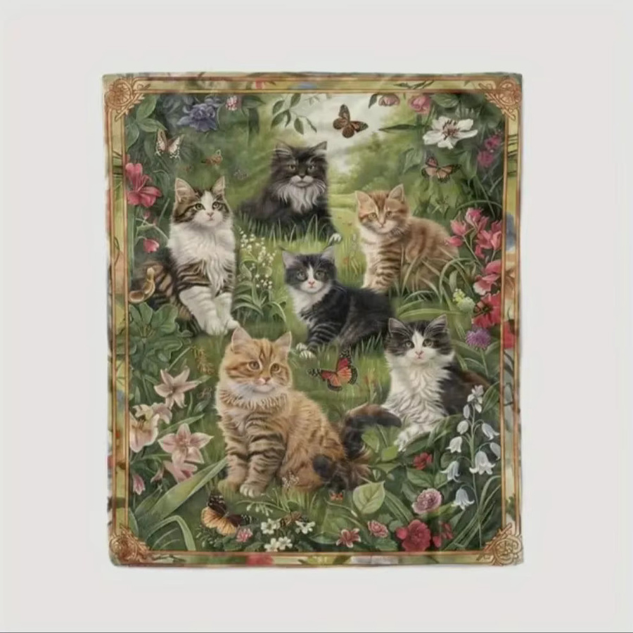 VIKAMA Flanelldecke mit rustikalem Katzenmotiv, weich und bequem, Mehrfarbig - Bild 6