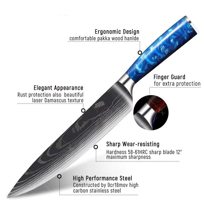 WXCOO Santoku-Kochmesser mit japanischem Damast-Muster und Holzgriff - Bild 2