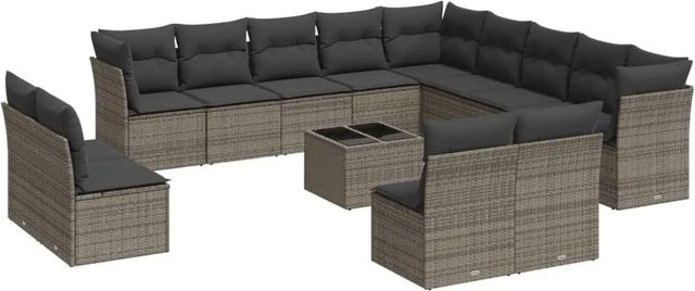 vidaXL 14-tlg Garten-Sofagarnitur aus Poly Rattan mit Kissen in Grau, Modell 6 - Bild 1