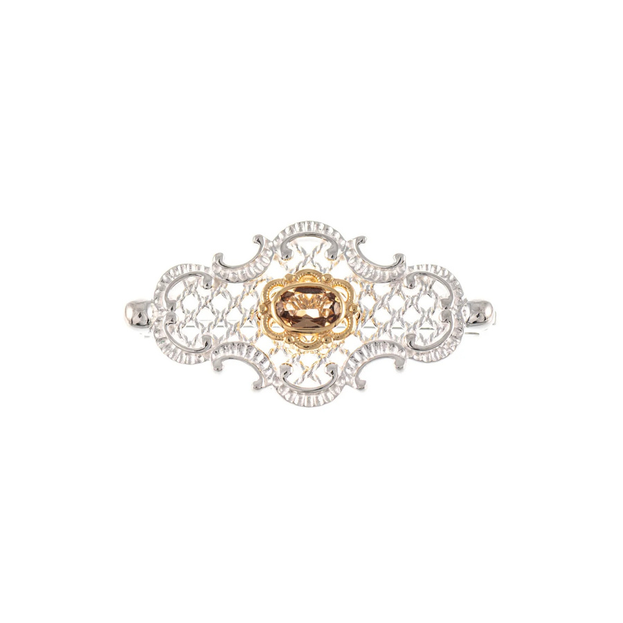 Brosche 925 Silber, teilvergoldet, Zirkonia, cognac, Damen - Bild 1