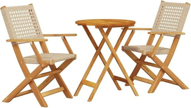 vidaXL 3-teiliges Bistro-Set aus beige Poly Rattan und geöltem Akazien-Massivholz für Garten, Balkon oder Hinterhof - Bild 1