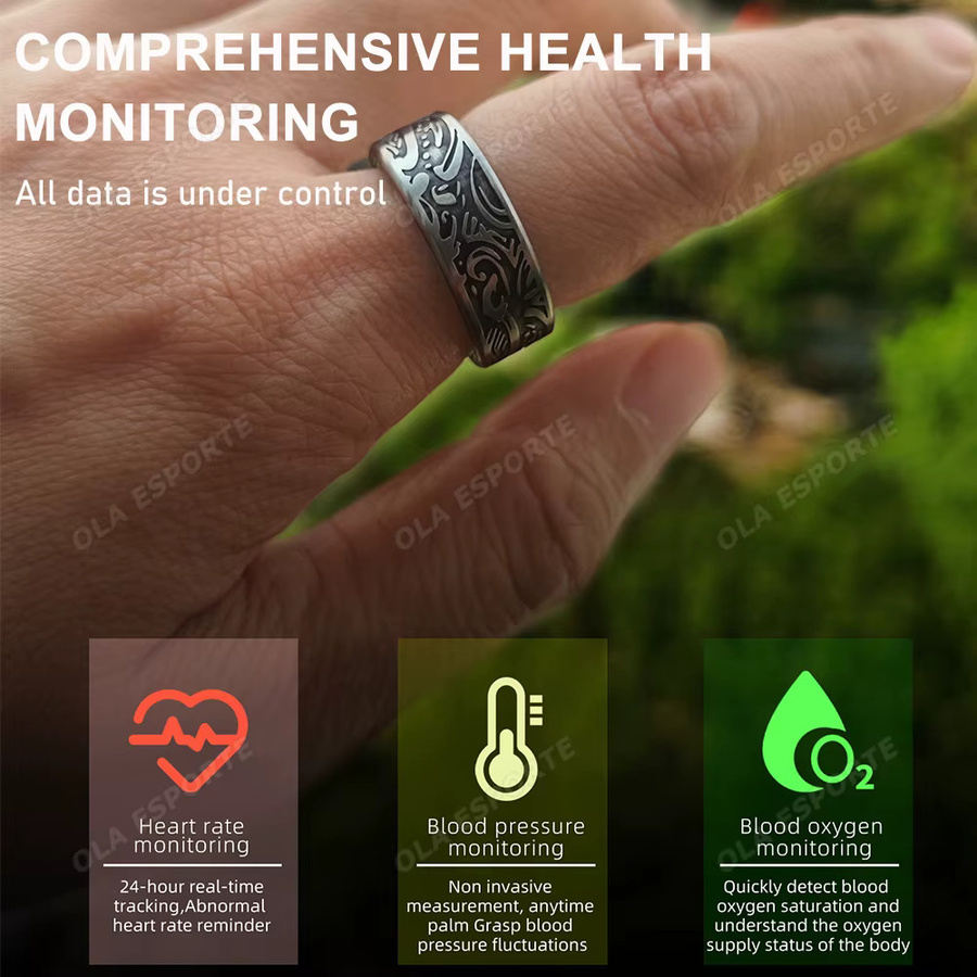 Ola Esporte Smart Ring in Schwarz mit Herzfrequenz-, Blutdruck-, Blutsauerstoffmessung, Schlafüberwachung und Aktivitätstracking sowie Wasserdichtigkeit - Bild 4