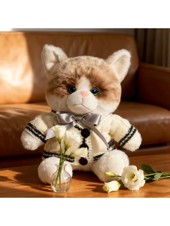 Hawlife Store Katzen-Plüschpuppe mit Strickjacke, Plüsch / Textil, Bunt / Mehrfarbig - Bild 1