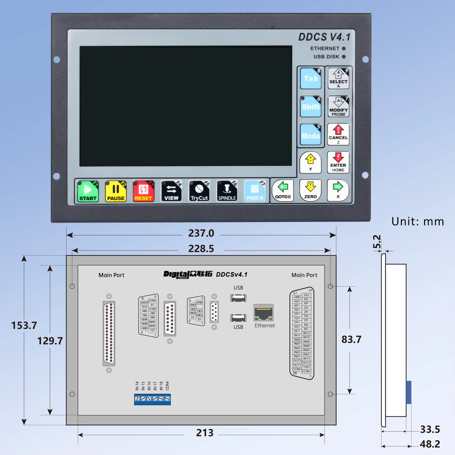 POWACE DDCS V4.1 CNC-Steuerung 4-Achsen-Bewegungssteuerungssystem mit 500 kHz, G-Code-Unterstützung, Not-Aus-Funktion und elektronischem Handrad - Bild 2