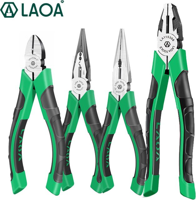 LAOA Drahtschneider-Zangen Set aus Chrom-Vanadium in Grün mit Spitzzange und Feder-Diagonalzange - Bild 1