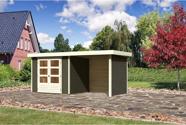 Karibu Holz-Gartenhaus Boras in Terragrau mit Flachdach und modernem Design, B: 238 cm, T: 213 cm, H: 211 cm - Bild 1
