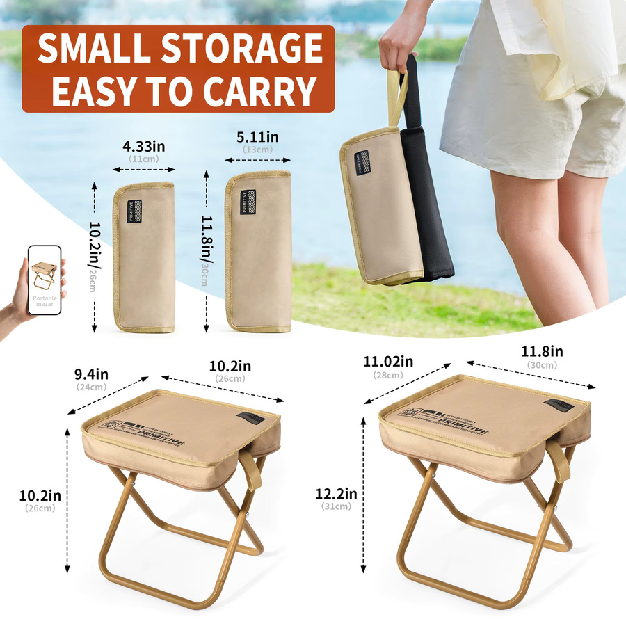 Primitive Campinghocker Beige – Leichter zusammenklappbarer Taschenstuhl für Outdoor und Angeln - Bild 5