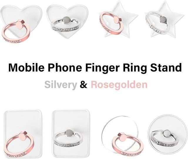 QGhappy Fingerringhalter für iPhone und Samsung mit 360 Grad Rotation, Transparenter Handy-Ständer und Sticker, Silber und Roségold - Bild 1