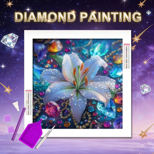 HUACAN 5D Diamantmalerei Lilien-Blumen DIY Set mit quadratischen Steinen in Multicolour zur Wanddekoration - Bild 1