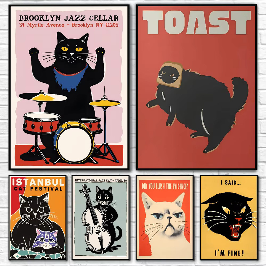 Modernes Pop Black Cat Wandkunst Poster von SHENCHEN, Mehrfarbig, Papierdruck für Wohnzimmer und Schlafzimmer - Bild 2