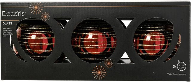 Decoris Weihnachtskugeln aus Glas in Rot, 3-teilig, Ø 8 cm - Bild 1