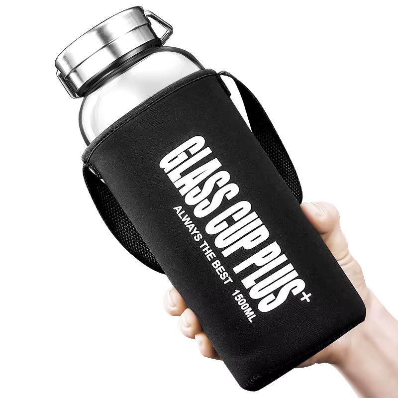 AIWILL Tragbare Borosilikat-Glasflasche mit Tee-Ei für Outdoor und Reise, Schwarz, Transparent, 600 ml / 1000 ml / 1500 ml / 2000 ml - Bild 3