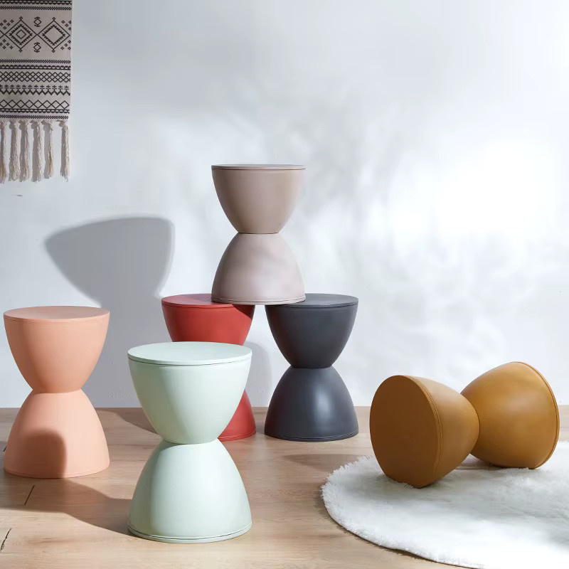 Runder Schuhwechselhocker von LIUSHADUOLA aus Kunststoff, moderner niedriger Hocker für Wohnzimmer, Schlafzimmer und Kinderzimmer, mehrfarbig mit synthetischem Lederbezug - Bild 2