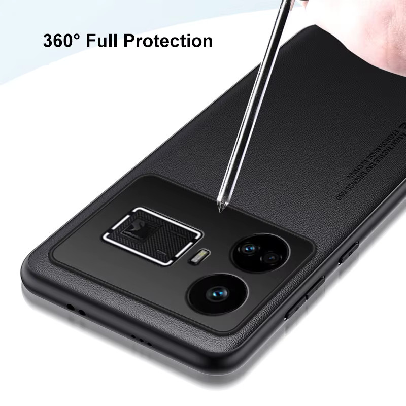 Stoßfeste Luxus-PU-Lederhülle aus TPU-Silikon für Realme GT5 5G in Schwarz oder Grün - Bild 2
