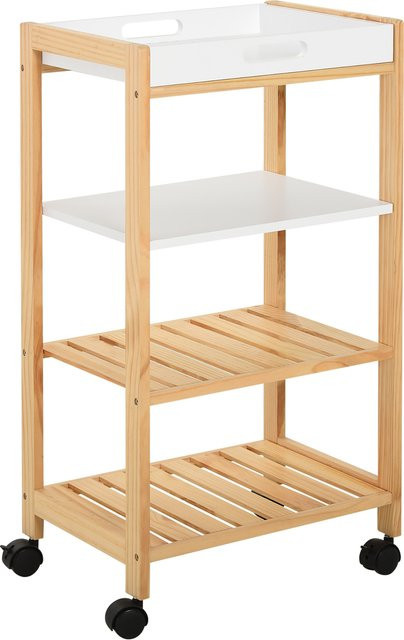 Aosom Küchenwagen Servierwagen mit abnehmbarem Tablett aus Kiefer und MDF, Weiß-Beige, B: 40 cm, T: 30 cm, H: 76 cm - Bild 1