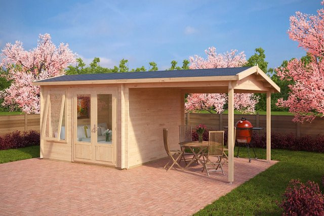 Modernes Gartenhaus Nora D mit Vordach aus Holz, 6 x 3 m - Bild 1