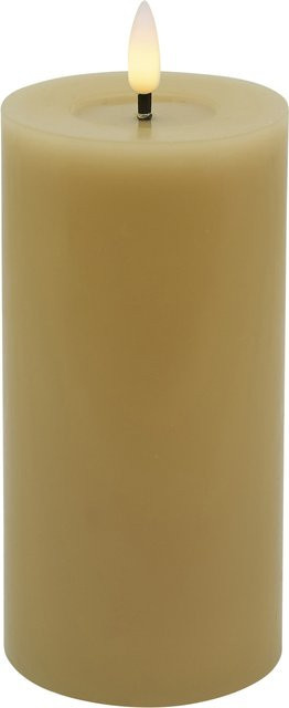 LED Stumpenkerze BASIC in Beige mit Timer und Flicker-Effekt aus Echtwachs, Höhe: 15,0 cm, Durchmesser: 7,5 cm - Bild 1