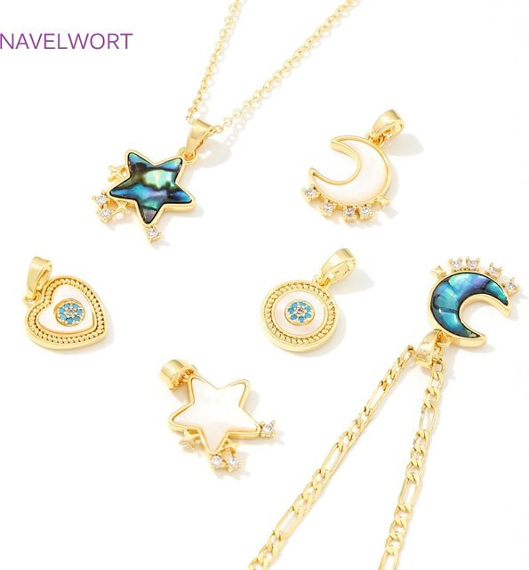 Anhänger 18K vergoldet, Messing, Mond, Stern, Herz, Unisex - Bild 1