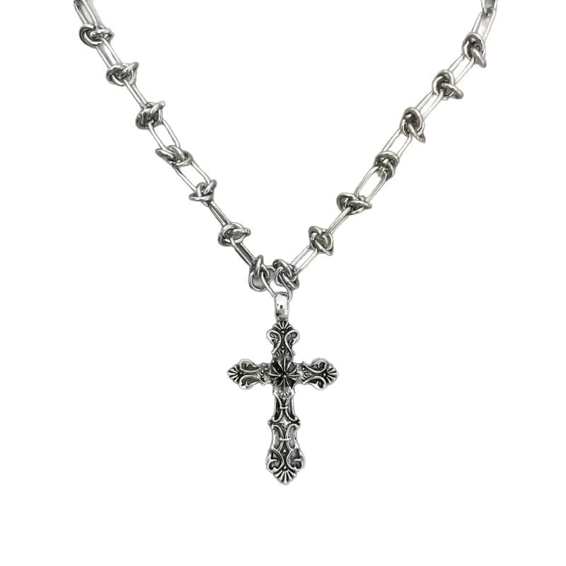 GANEMLY Halskette mit Kreuz Anhänger, Edelstahl, Silber, Unisex, Punk - Bild 6