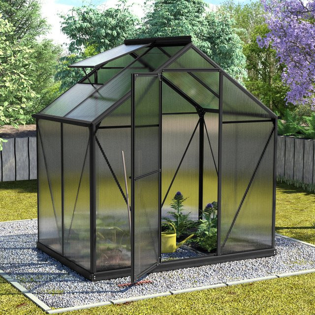 Vitavia Gewächshaus Triton 2500 Schwarz mit Stahlfundamentrahmen und Polycarbonat-Dachfenstern, 2,5 m² - Bild 1